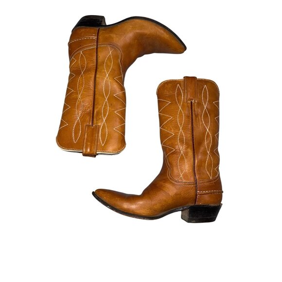 Justin Womens Western Leather Cowboy Boots Size 5.5 B Brown 12" Top To Bottom - Picture 1 of 16